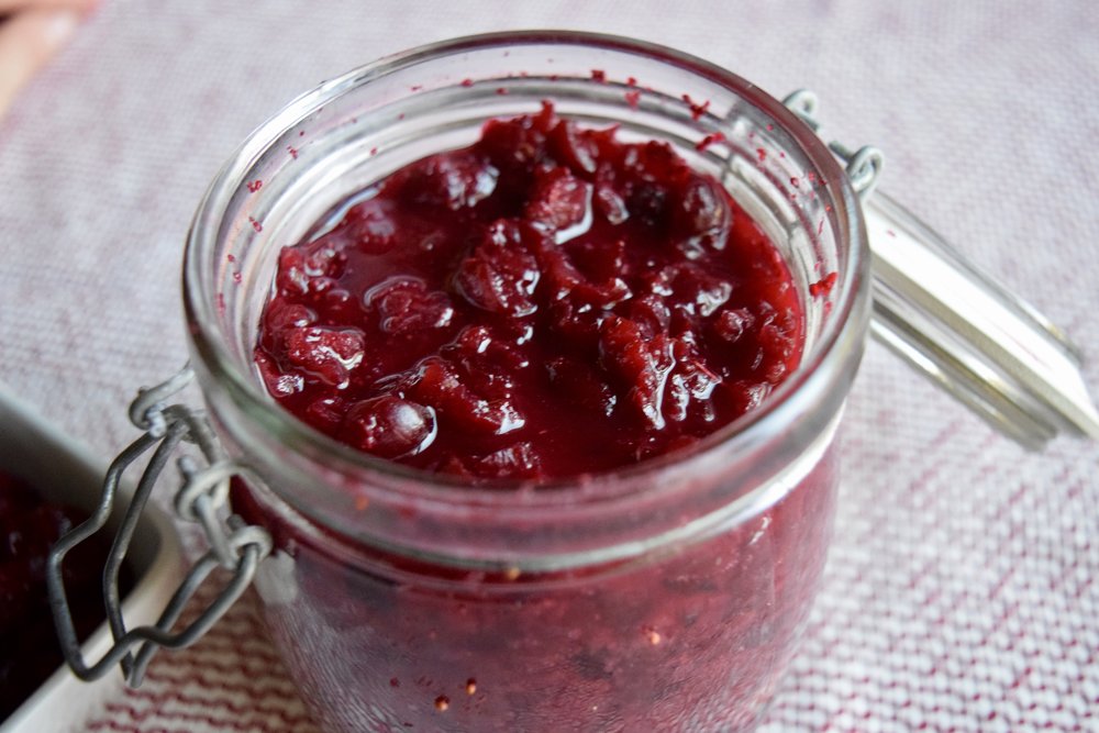 fermented cranberry relish in jar