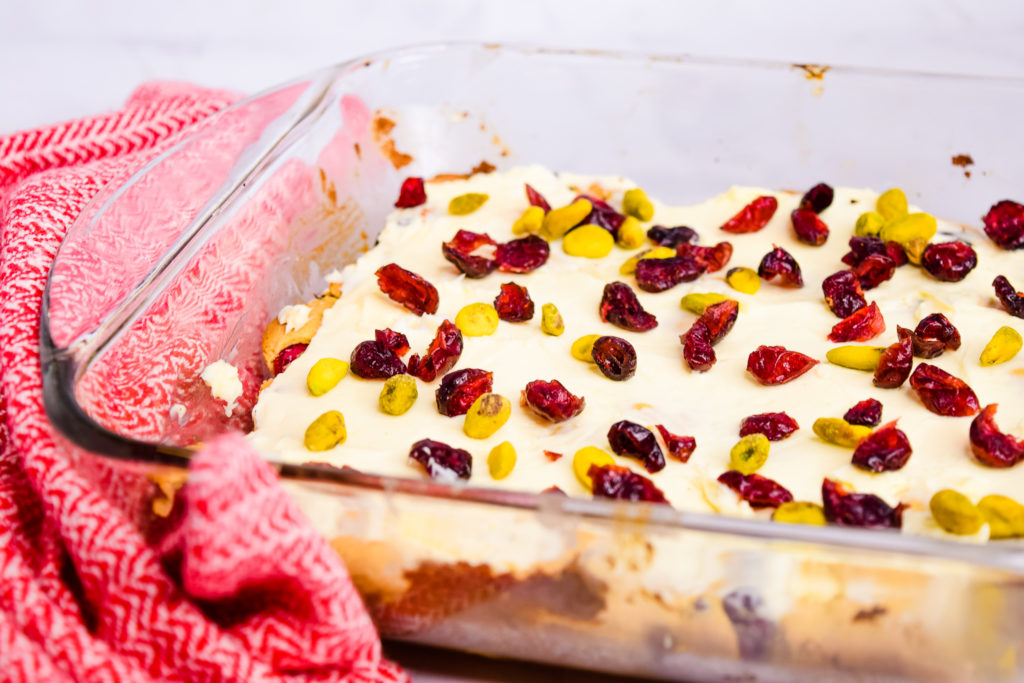 tray of cranberry bliss bars