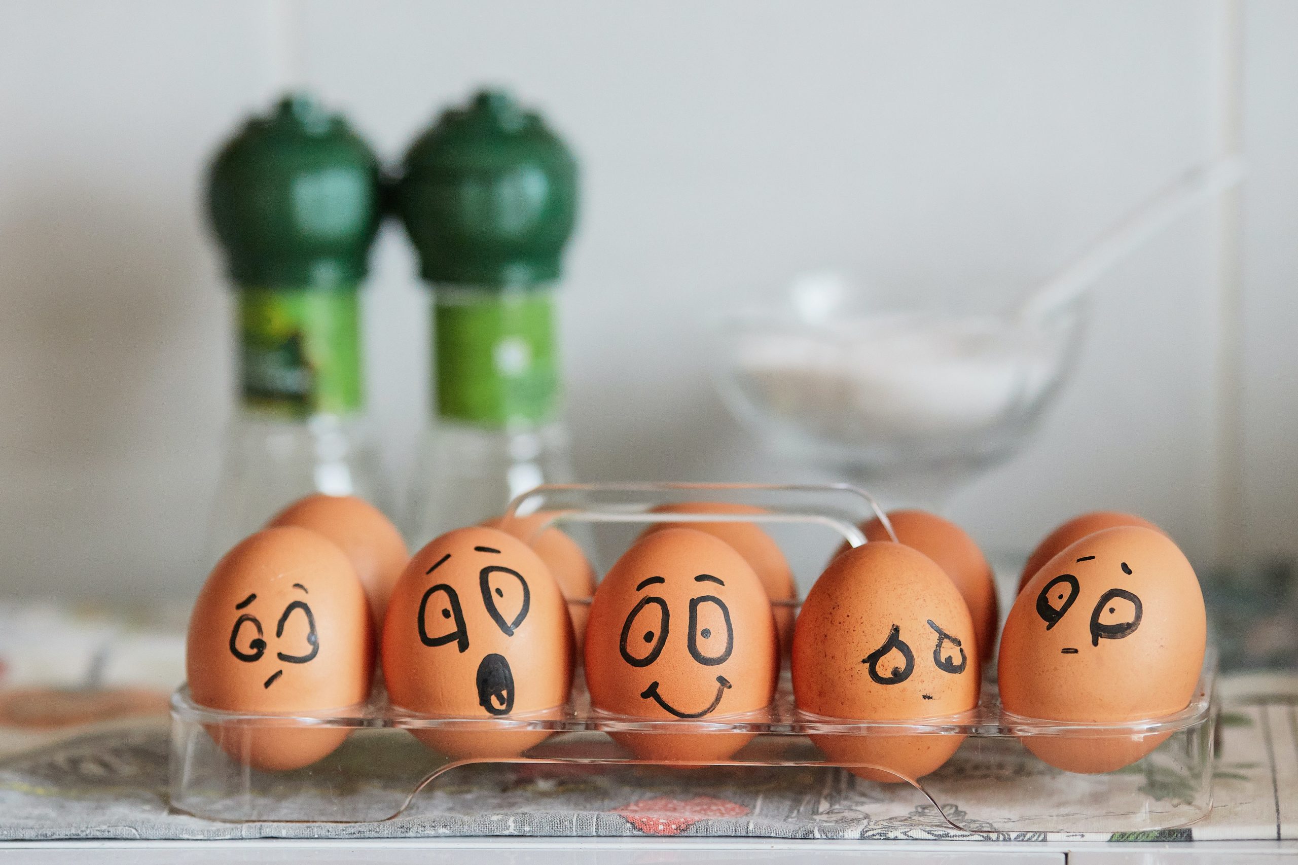 eggs with funny faces drawn on